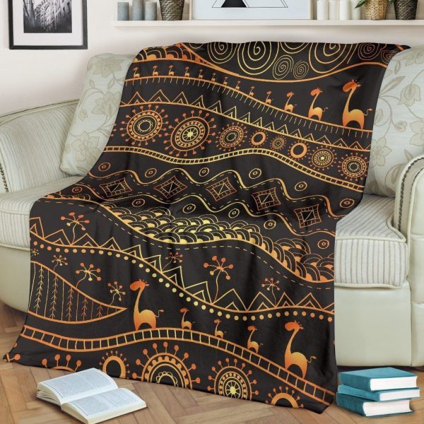 Gold African Vintage Design Printed Fleece Blanket - Image 2