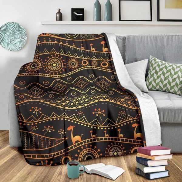 Gold African Vintage Design Printed Fleece Blanket - Image 3