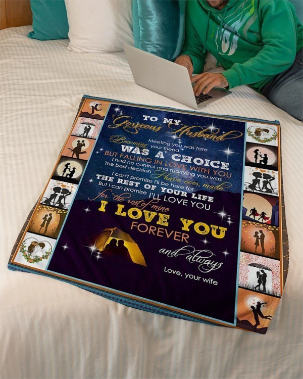 Camping To My Husband Meeting You Was A Fate Fleece Blanket - Image 2