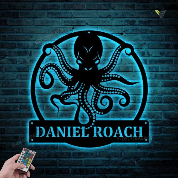 Personalized Octopus Metal Wall Art With Led Lights, Custom Octopus Me - Image 2