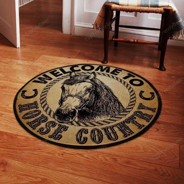 Welcome To Horse Country Round Mat Round Floor Mat Room Rugs Carpet Outdoor Rug Washable Rugs - Image 2