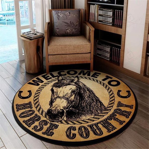 Welcome To Horse Country Round Mat Round Floor Mat Room Rugs Carpet Outdoor Rug Washable Rugs