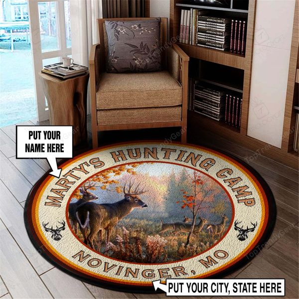 Personalized Hunting Camp Round Rug, Carpet 10488 - Image 2