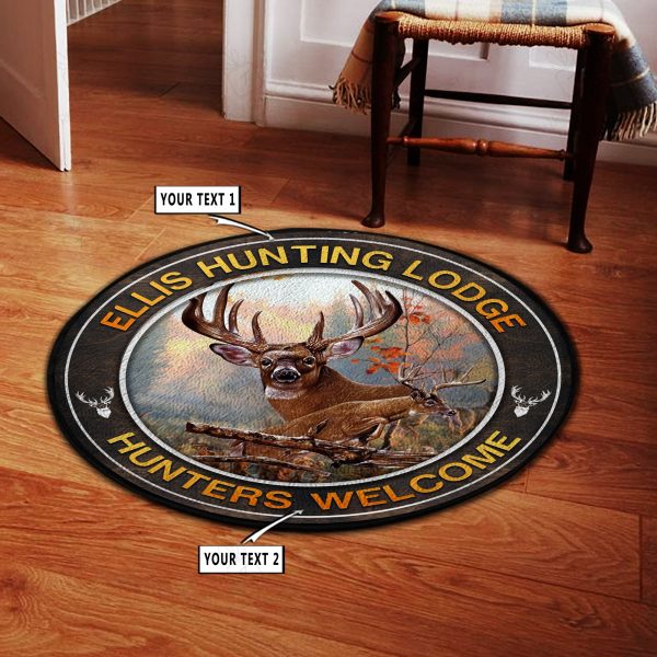 Personalized Deer Hunting Lodge Decor Round Rug, Carpet 10503