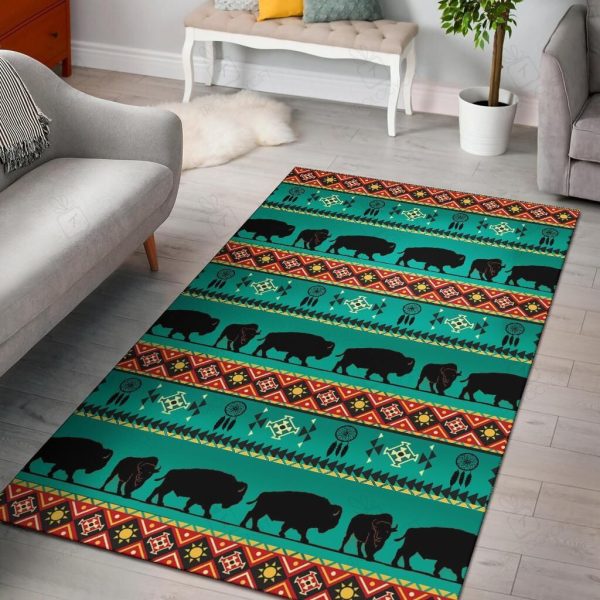 Running Bisons Green Native American Area Rectangle Area Rugs Carpet For Living Room, Bedroom, Kitchen Rugs, Non-Slip Carpet Rp124759 Print