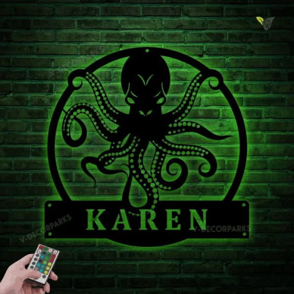 Personalized Octopus Metal Wall Art With Led Lights, Custom Octopus Me - Image 3