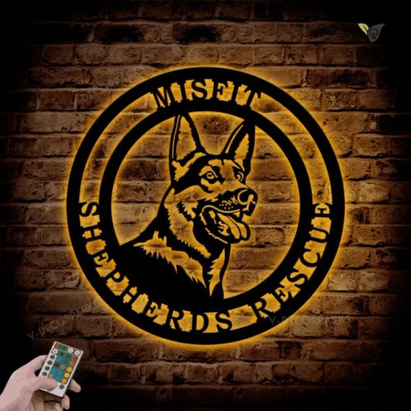 German Shepherd Established Sign, Metal Wall Art With Led Lights, Meta